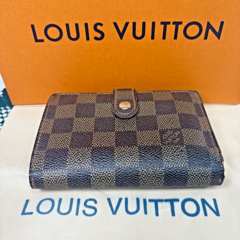 Louis Vuitton LV Damier Ebene Portefeuille Viennois French Kisslock Wallet Brown - Picture 2 of 16